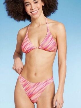 NWT - Wild Fable Bikini Set - Striped Pink - Medium